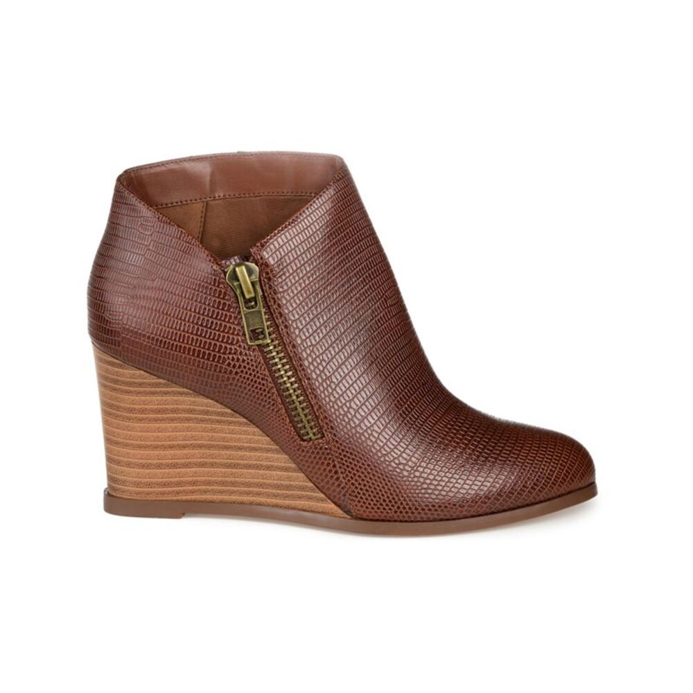JOURNEE COLLECTION Womens Brown Snakeskin Glam Almond Toe Wedge Booties 6.5 M - Picture 3 of 4